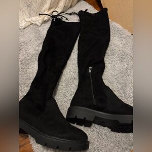 A New Day Thigh High black faux suede boot